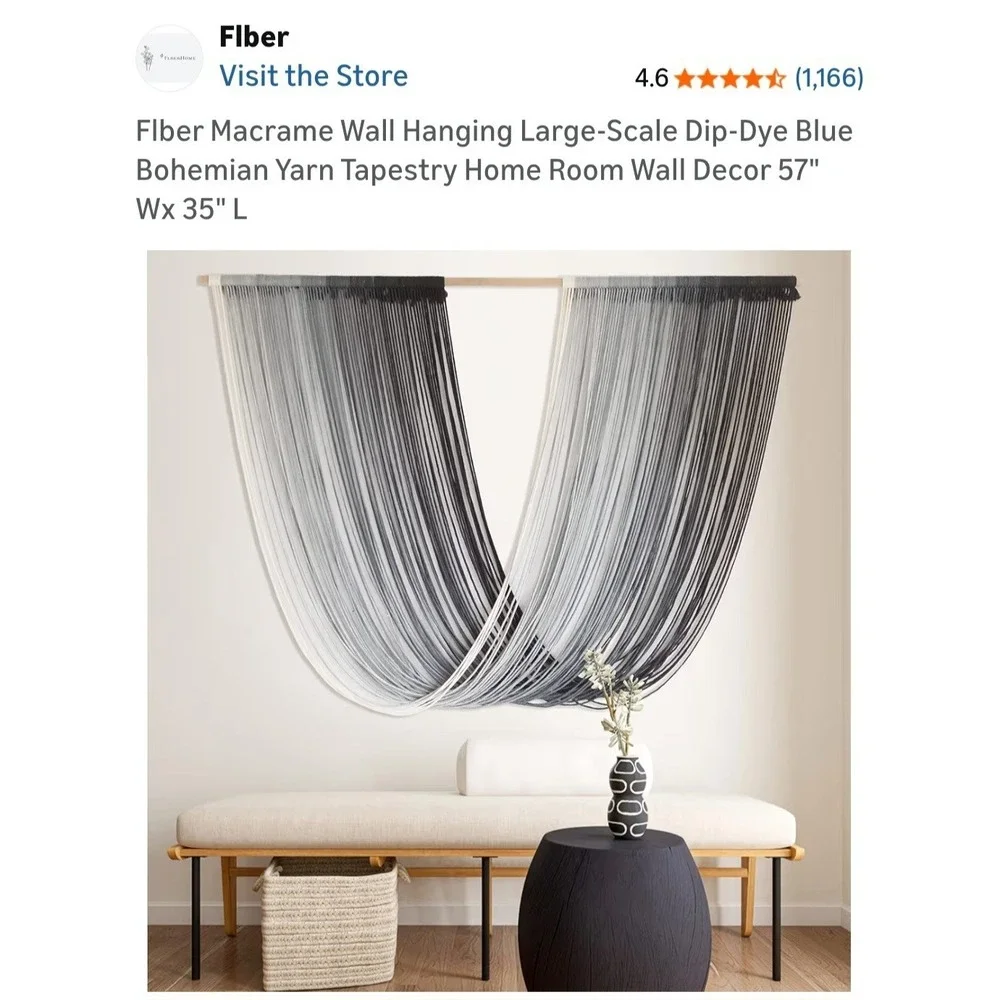 Flber Macrame Wall Hanging Large-Scale Dip-Dye Blue Bohemian Yarn Tapestry